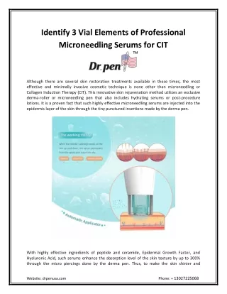 Identify 3 vial elements of professional microneedling serums for CIT