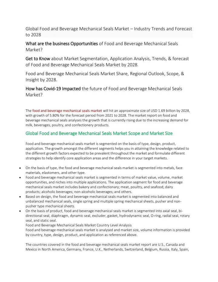 global food and beverage mechanical seals market