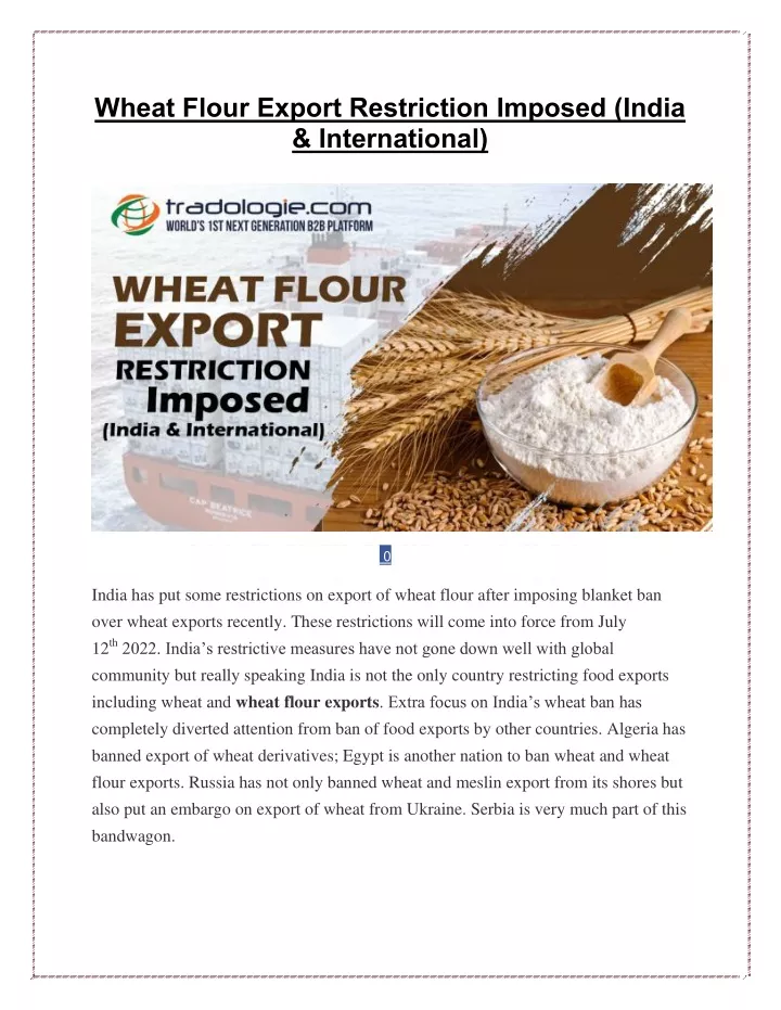 wheat flour export restriction imposed india
