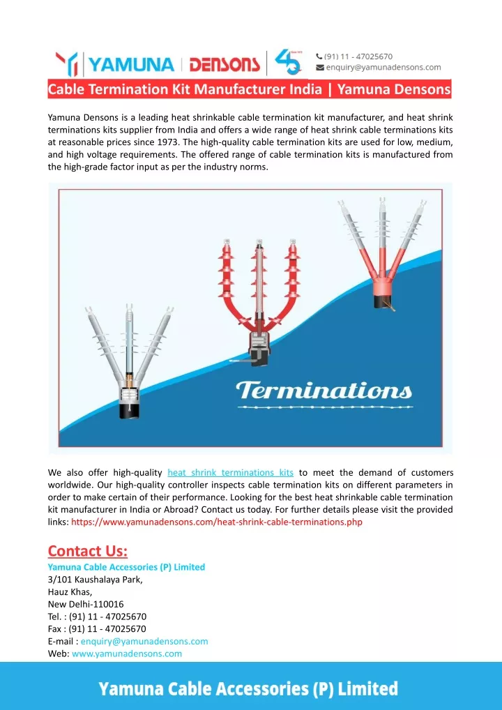 cable termination kit manufacturer india yamuna