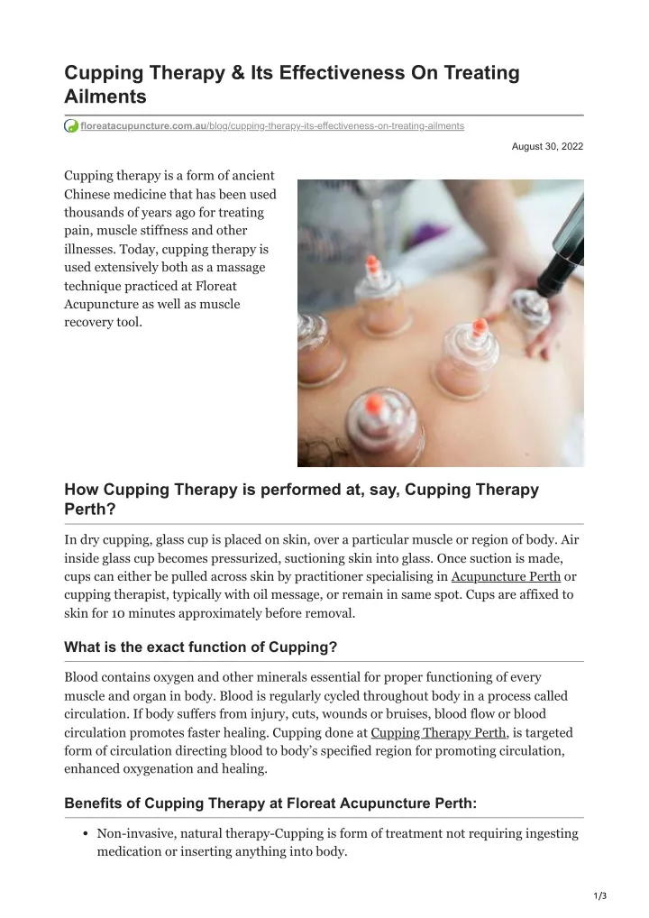 cupping therapy its effectiveness on treating