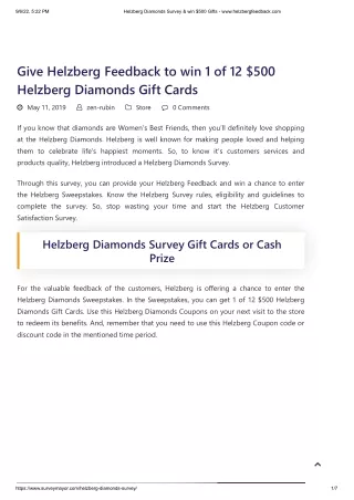 Helzberg Diamonds Survey & win $500 Gifts - www.helzbergfeedback.com