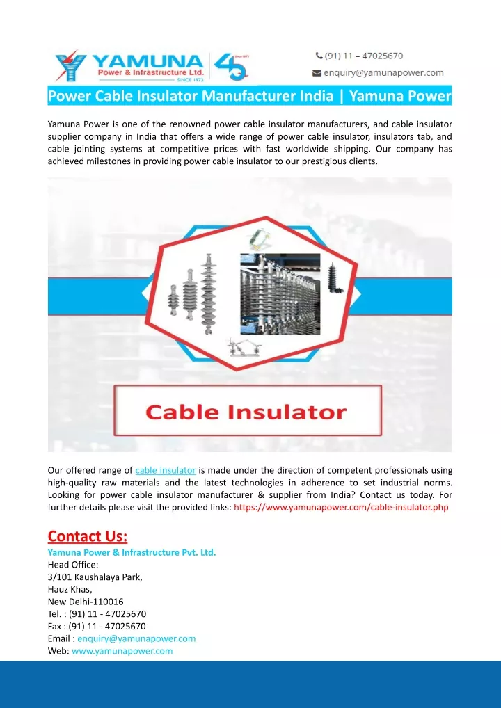 power cable insulator manufacturer india yamuna