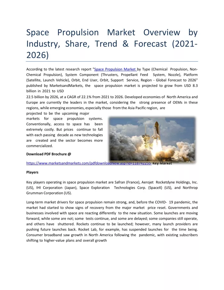 space propulsion market overview by industry share trend forecast 2021 2026