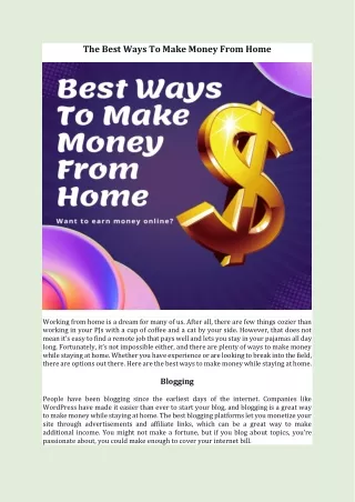 The Best Ways To Make Money From Home