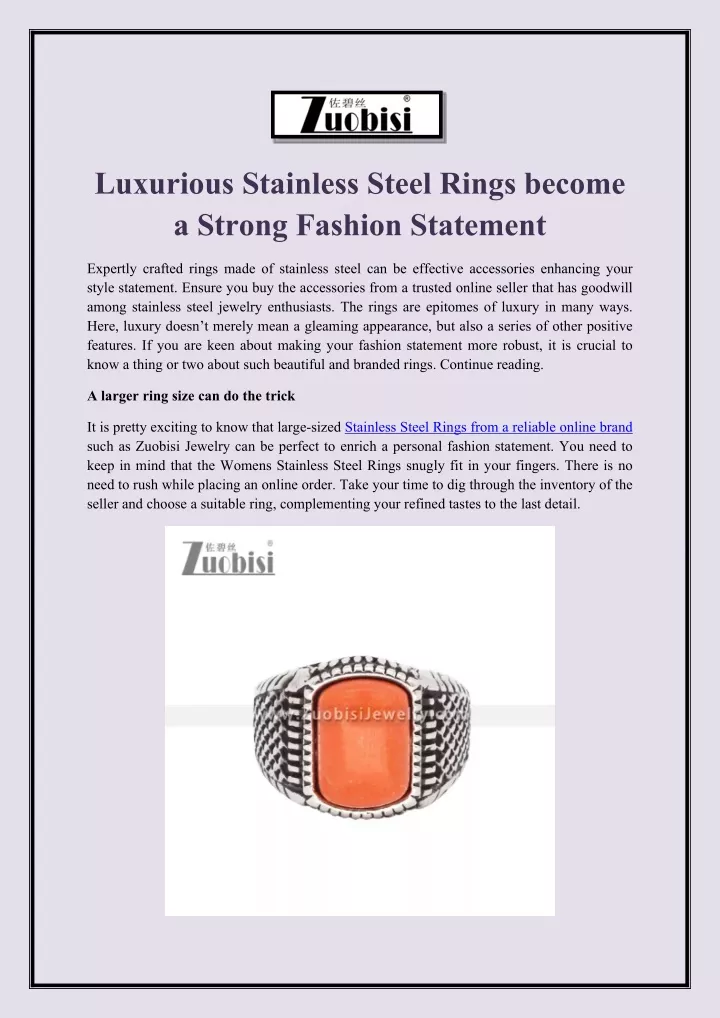 luxurious stainless steel rings become a strong