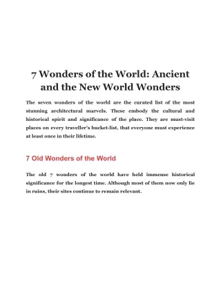 7 Wonders of the World Ancient and the New World Wonders
