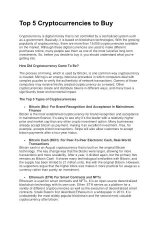 top 5 cryptocurrencies to buy