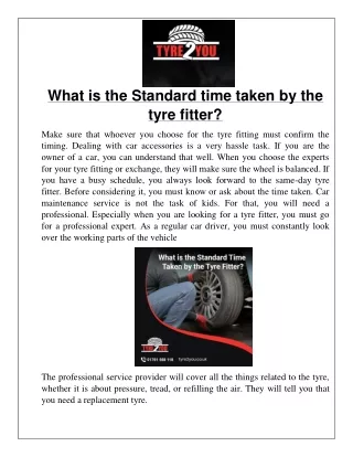 What is the Standard time taken by the tyre fitter