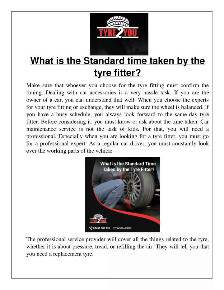 what is the standard time taken by the tyre fitter