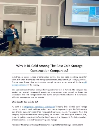 Why Is RL Cold Among The Best Cold Storage Construction Companies