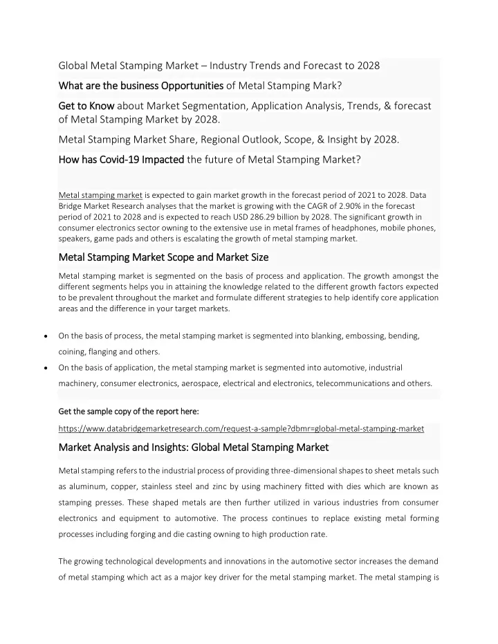 global metal stamping market industry trends