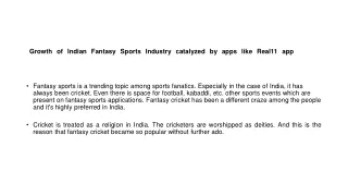 Growth of Indian Fantasy Sports Industry catalyzed by apps like Real11 app