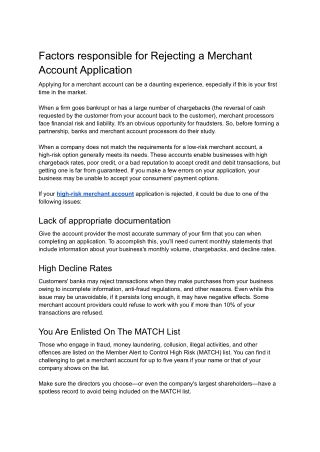 Factors Responsible for Rejecting a Merchant Account Application
