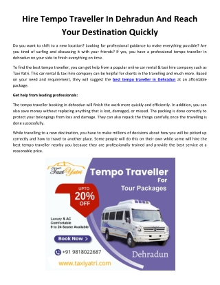 Hire Tempo Traveller In Dehradun And Reach Your Destination Quickly