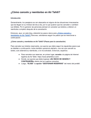 ¿Cómo cancelo y reembolso en Air Tahití?