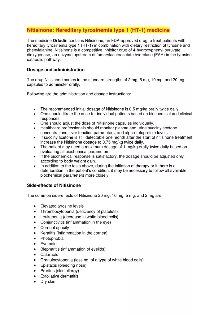 nitisinone hereditary tyrosinemia type