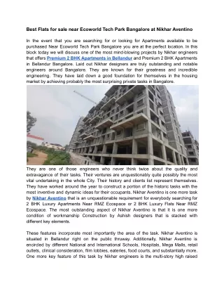 Best Flats for sale near Ecoworld Tech Park Bangalore at Nikhar Aventino