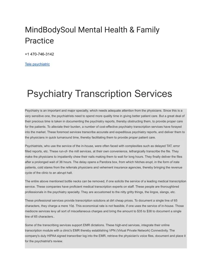 mindbodysoul mental health family practice