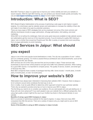 Looking For The Best SEO Training In Jaipur-