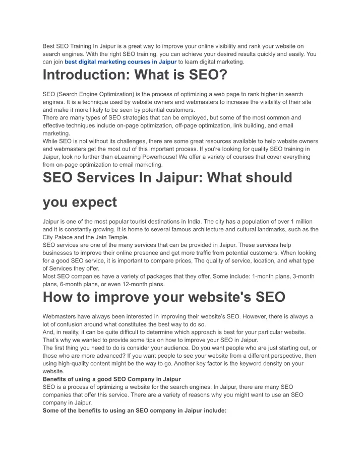 best seo training in jaipur is a great