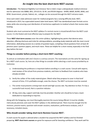 An insight into the best short-term NEET courses