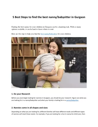 5 Best Steps to find the best nannybabysitter in Gurgaon