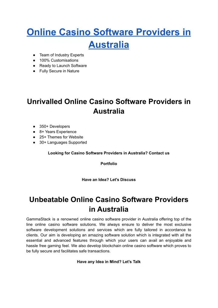 online casino software providers in australia