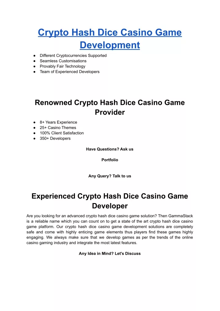 crypto hash dice casino game development