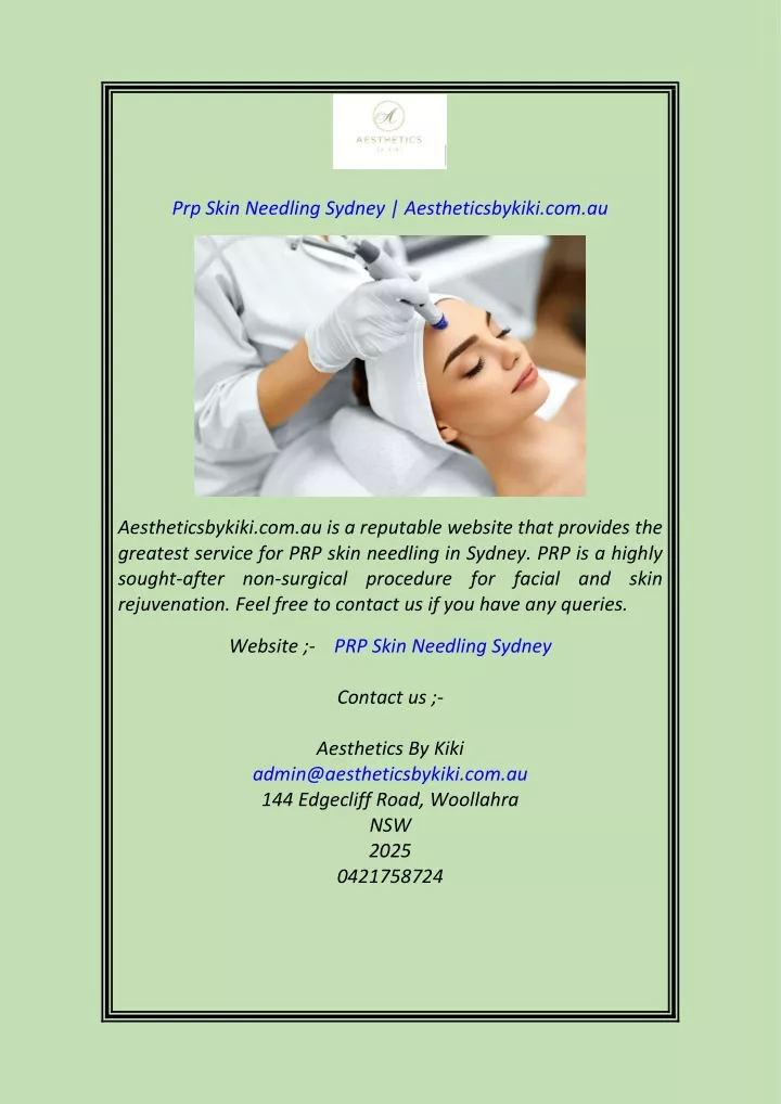 prp skin needling sydney aestheticsbykiki com au