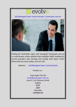 Self Managed Super Fund Australia Evolvsuper.com.au