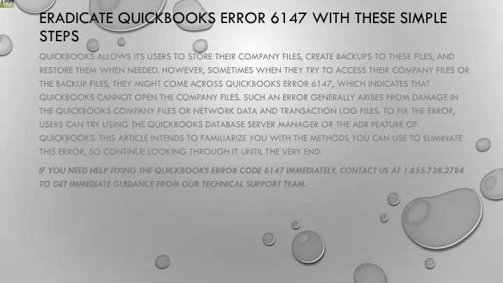 eradicate quickbooks error 6147 with these simple steps