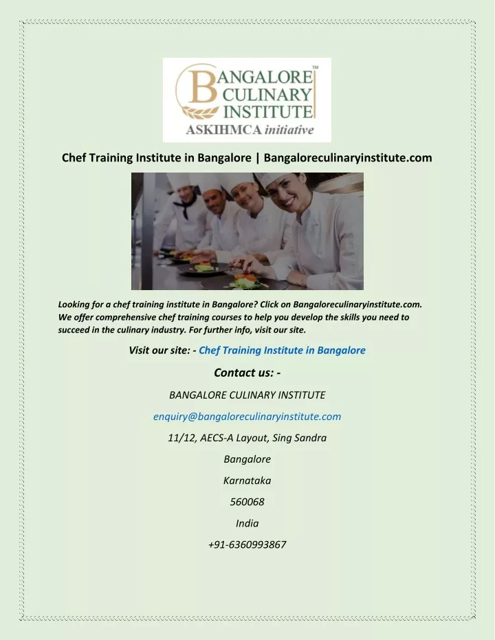 chef training institute in bangalore