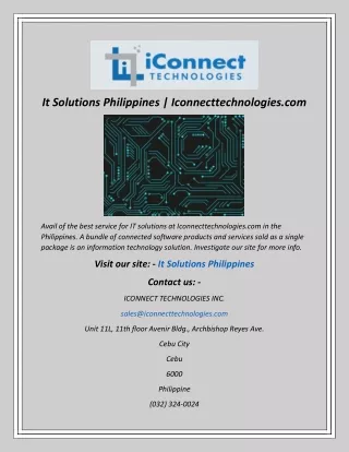 It Solutions Philippines | Iconnecttechnologies.com