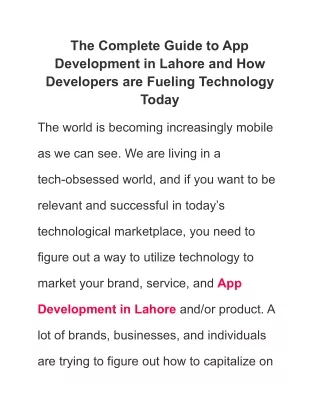 The Complete Guide to App Development in Lahore and How Developers are Fueling Technology Today