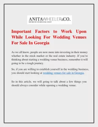 Important Factors to Work Upon While Looking For Wedding Venues For Sale In Georgia