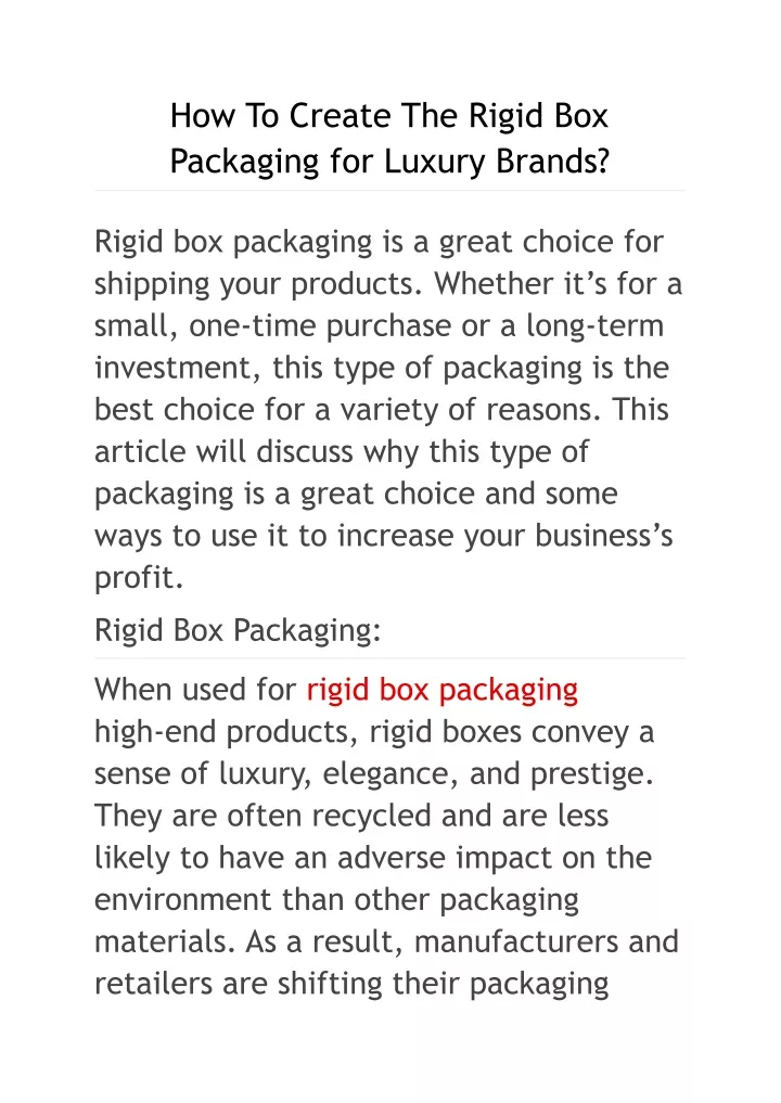 how to create the rigid box packaging for luxury