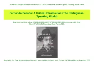 ^#DOWNLOAD@PDF^# Fernando Pessoa A Critical Introduction (The Portuguese-Speaking World) EBook