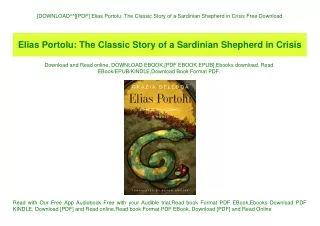 [DOWNLOAD^^][PDF] Elias Portolu The Classic Story of a Sardinian Shepherd in Crisis Free Download