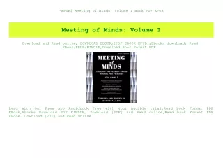 EPUB$ Meeting of Minds Volume I Book PDF EPUB