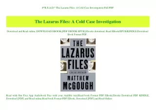 #^R.E.A.D.^ The Lazarus Files A Cold Case Investigation Full PDF