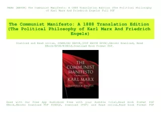 READ [EBOOK] The Communist Manifesto A 1888 Translation Edition (The Political Philosophy of Karl Marx And Friedrich Eng