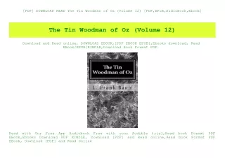 [PDF] DOWNLOAD READ The Tin Woodman of Oz (Volume 12) [PDF EPuB AudioBook Ebook]