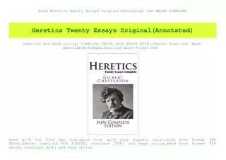 Read Heretics Twenty Essays Original(Annotated) PDF EBOOK DOWNLOAD
