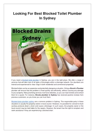 Looking For Best Blocked Toilet Plumber In Sydney