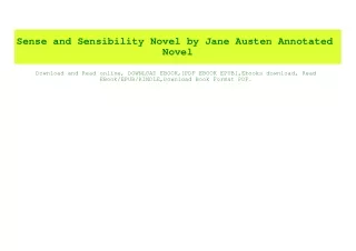 (READ)^ Sense and Sensibility Novel by Jane Austen Annotated Novel PDF