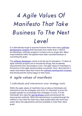 4 agile values of manifesto that take business
