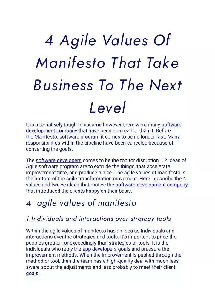 4 agile values of manifesto that take business