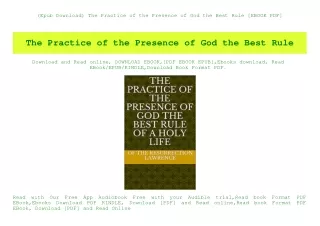(Epub Download) The Practice of the Presence of God the Best Rule [EBOOK PDF]
