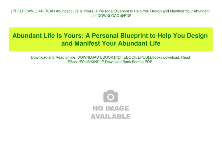 pdf download read abundant life is yours